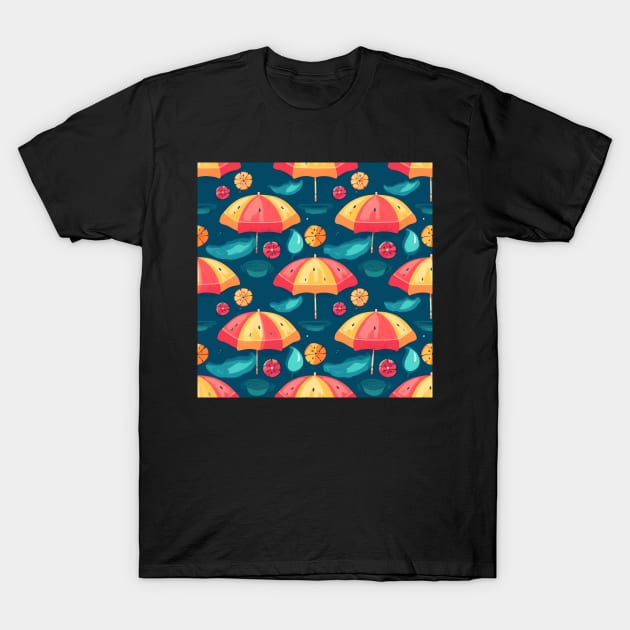 Slice of Summer Umbrella Seamless Pattern T-Shirt by AstroWolfStudio